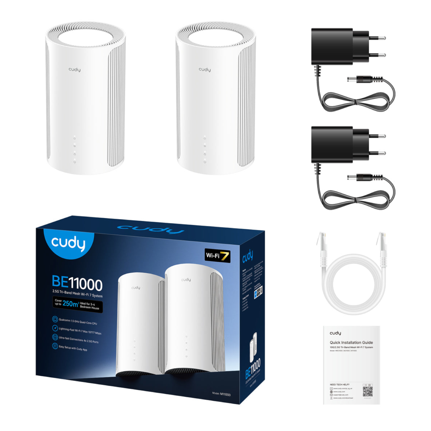Cudy BE11000 Wi-Fi7 Tri-band Mesh Wi-Fi System (2 Pack)-White - Image 2