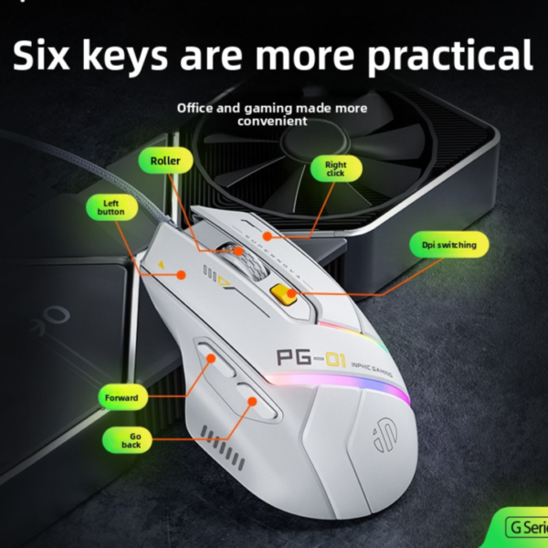 Inphic PG1 Wired Gaming Mouse with RGB Lighting