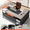 L-Shaped Executive Desk, Large Modern Office Table With Drawers & Storage Cabinet, Heavy Duty Wooden Executive Table With CPU Stand, 350 LBS Load Capacity, Easy Assembly, For Work Study Writing