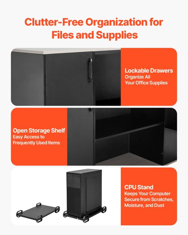 L-Shaped Executive Desk, Large Modern Office Table With Drawers & Storage Cabinet, Heavy Duty Wooden Executive Table With CPU Stand, 350 LBS Load Capacity, Easy Assembly, For Work Study Writing