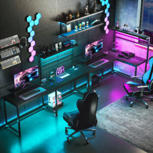 cd1f5a1d-5731-45a5-a8ad-39350d186c2b.jpg 61.6" L Shaped Gaming Desk With Power Outlets & LED Lights, Computer Desk With Monitor Stand And CPU Shelf, Black