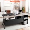 L-Shaped Executive Desk, Large Modern Office Table With Drawers & Storage Cabinet, Heavy Duty Wooden Executive Table With CPU Stand, 350 LBS Load Capacity, Easy Assembly, For Work Study Writing