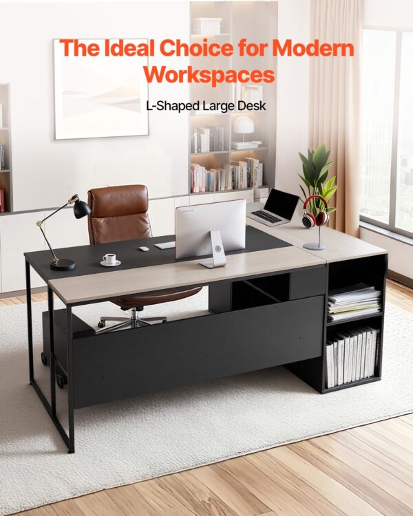 L-Shaped Executive Desk, Large Modern Office Table With Drawers & Storage Cabinet, Heavy Duty Wooden Executive Table With CPU Stand, 350 LBS Load Capacity, Easy Assembly, For Work Study Writing